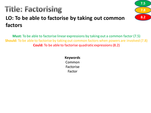 Worksheets Factoring Quadratics Worksheet factorising worksheet differentiated levelled and with answers on slides by felleese teaching resources tes