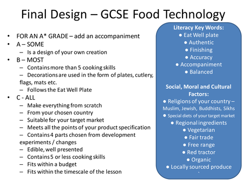 Food technology coursework example