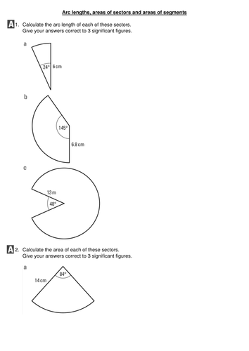 Worksheets Area Of A Sector Worksheet arc lengths areas of sectors and segments by mariomonte40 teaching resources tes