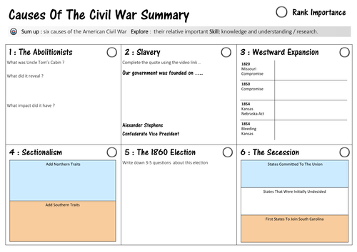 Worksheets Causes Of The Civil War Worksheet the causes of american civil war by ichistory teaching resources tes