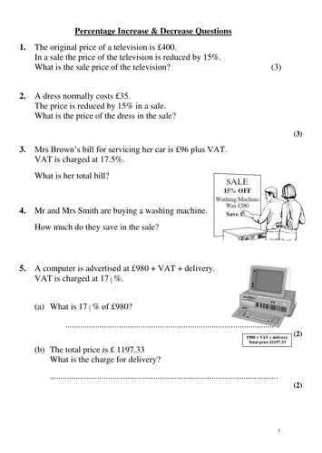 All Worksheets » Percentage Increase And Decrease Worksheets With Answers  Printable Worksheets 