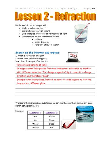 Worksheets Refraction Worksheet light refraction physics by teacher rambo teaching resources tes