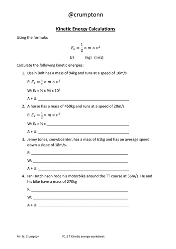 Worksheets Energy Calculations Worksheet motion and energy calculations worksheets by ncrumpton teaching resources tes
