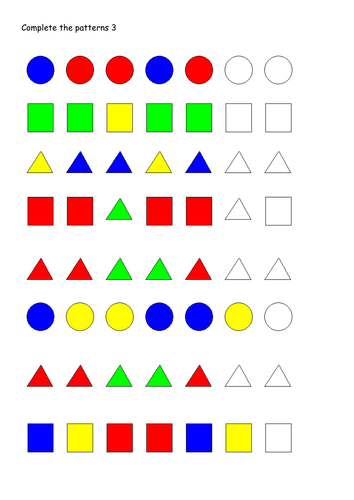 Worksheets Shape Pattern Worksheets patterns worksheets by mummyhen teaching resources tes