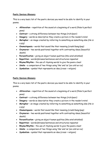 Worksheets Poetic Devices Worksheet poetic devices revision by biltonstilton teaching resources tes