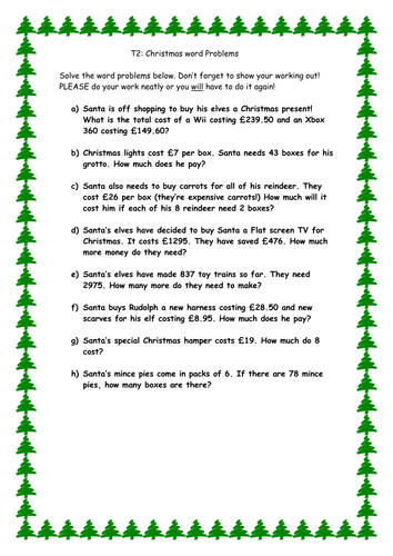 Worksheets Christmas Subtraction Problems christmas word problems by cleggy1611 teaching resources tes