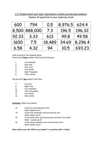 Decimal place value homework help