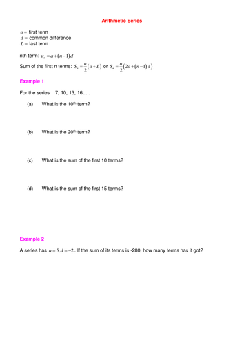 Worksheets Geometric Series Worksheet arithmetic series by srwhitehouse teaching resources tes
