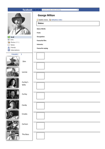 Worksheets Of Mice And Men Worksheets of mice and men facebook profiles by nellywinner teaching resources tes