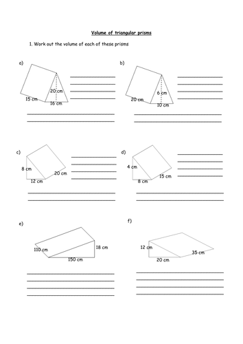 Worksheets Volume Of A Triangular Prism Worksheet finding the volume of prisms and cylinders by charlenewilliams teaching resources tes