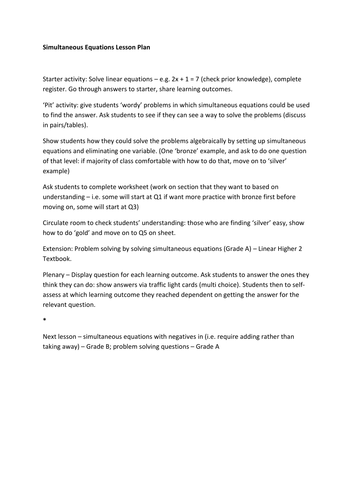 Worksheets Simultaneous Equations Worksheet simultaneous equations lesson by fionajones88 teaching resources tes