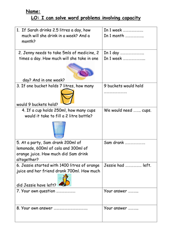 Worksheets Metric Conversion Word Problems Worksheet capacity word problems differentiated by pumpkinsoup88 teaching resources tes