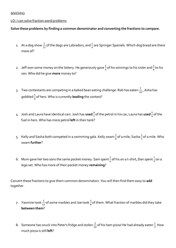 Worksheets Fraction Story Problems Worksheets fraction word problems by saf82 teaching resources tes