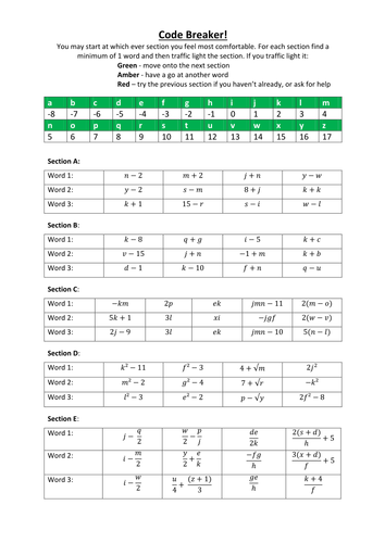 Worksheets Substitution Worksheet algebraic substitution by hjmccartney teaching resources tes