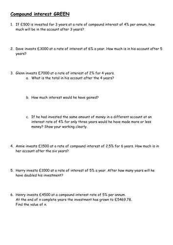 Worksheets Compound Interest Worksheet compound interest and depreciation by piximaths teaching resources tes
