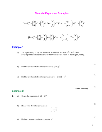 Worksheets Binomial Theorem Worksheet a level maths c2 binomial expansion worksheets by srwhitehouse teaching resources tes
