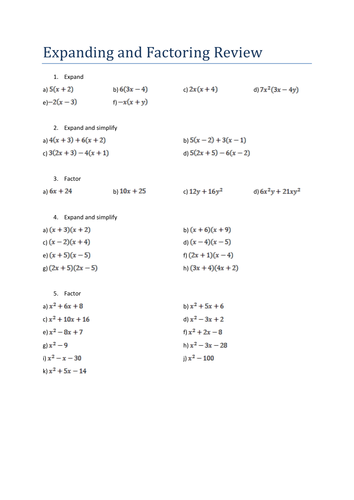 Worksheets Factoring Review Worksheet collection of factoring review worksheet answers sharebrowse expanding and factorising revision by tristanjones