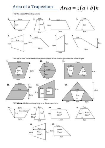 Worksheets Area Of A Trapezoid Worksheet area of a trapezium worksheet by tristanjones teaching resources tes