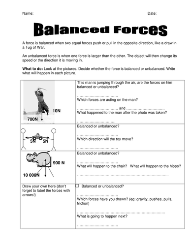Worksheets Balanced And Unbalanced Forces Worksheet balanced forces worksheet by seasonticket teaching resources tes