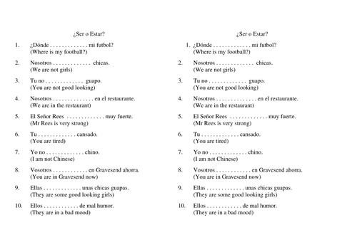 Worksheets Ser Vs Estar Worksheet ser vs estar by neythen teaching resources tes