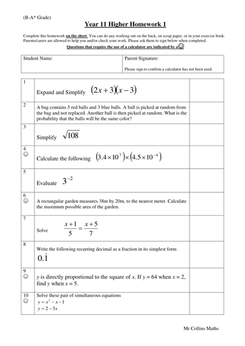 Gcse maths homework pack 3 higher tier answers