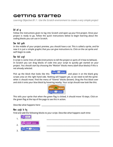 Code Lesson B1-1 Getting Started with Scratch! | Teaching Resources