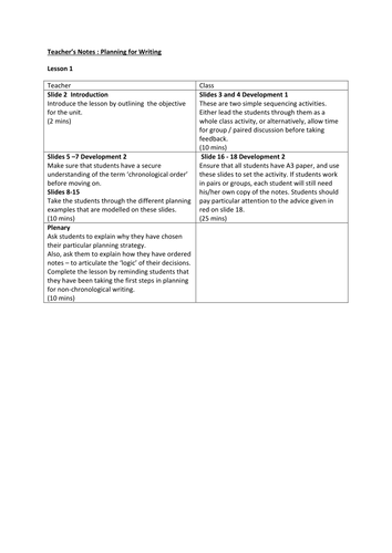 Planning for Writing (Years 7 and 8)