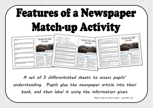Features of a Newspaper Match-up Activity by mrs-bee ...