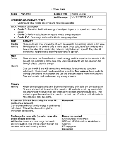 GCSE Kinetic Energy by CatBuckle - UK Teaching Resources - TES