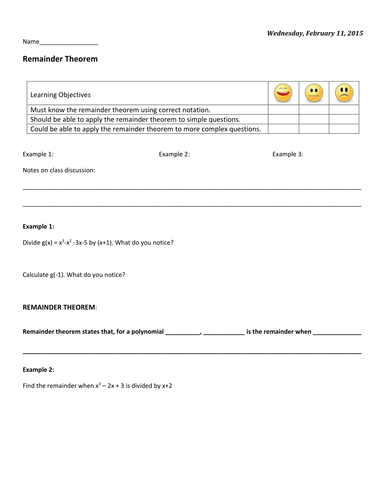Remainder Theorem (Additional Maths) | Teaching Resources