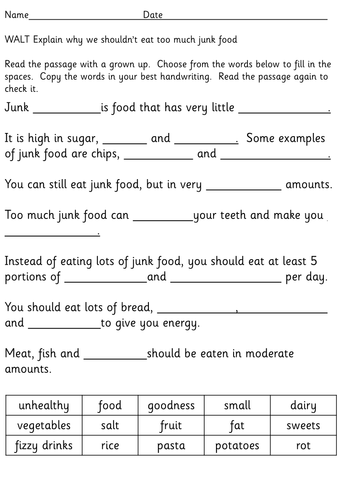 year 2 junk food explanation text writing by peaches1980 teaching