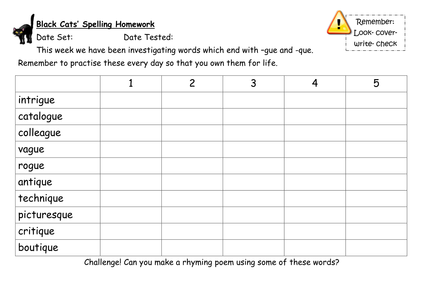 Year 3 and 4 Spellings: Words ending in -gue and -que - Resources - TES