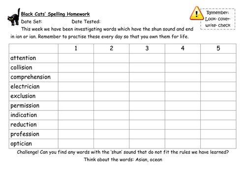 SPaG Year 3 and 4 Spellings: Words ending in -ion and -ian ('shun