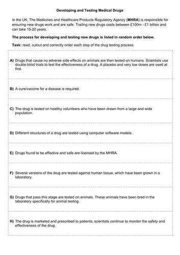 Developing and Testing Medical Drugs. Level 5-7. | Teaching Resources