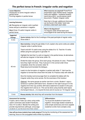 The perfect tense in French: irregular verbs and negation