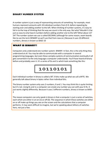 The Binary Number System | Teaching Resources