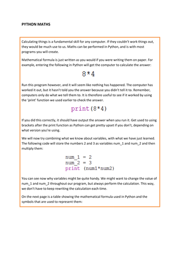 An Introduction to Python Programming | Teaching Resources