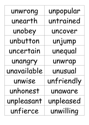 Un prefix word cards to sort | Teaching Resources