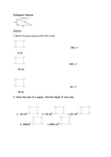 INTRODUCTION TO PYTHAGORAS THEOREM | Teaching Resources