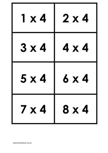 44 Times Tables Matching Cards