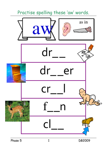 Phase 5: aw grapheme - selection of activities and presentation ...
