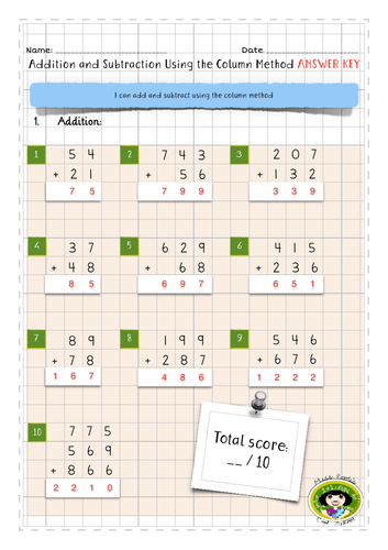 column addition homework year 2