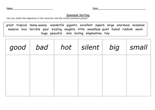 Lower Grades - Synonyms or Antonyms? Sorting Activity, crazy synonym 