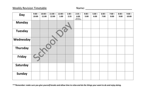 Weekly Revision Calendar : Revision timetable by davidtomlin teaching resources tes Weekly Revision Calendar : Revision timetable by davidtomlin teaching resources tes