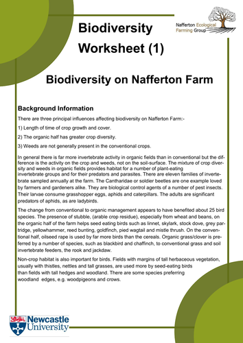 Biodiversity Worksheets and Introduction by KateEcologicalFarming