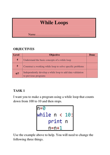 Programming Lesson 06 - While Loops | Teaching Resources