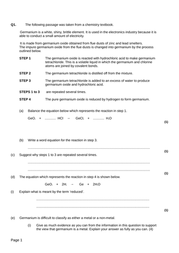 C2 Chemical nomenclature and balance equations | Teaching Resources