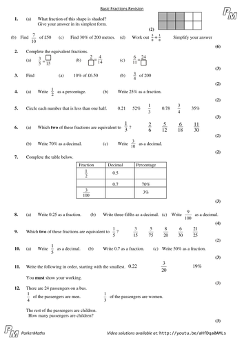 Fractions Decimals Percentages Foundation Gcse Exam Style Questions By Parkermaths