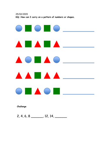 Year 1; number and shape patterns | Teaching Resources