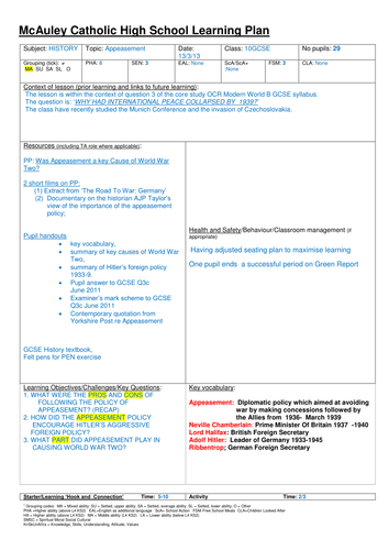 PP and Plan: Was appeasement the key cause of World War Two?